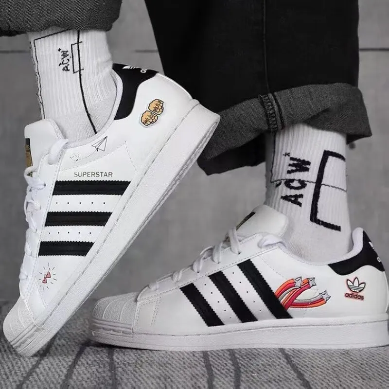 Adidas Originals J Anti Slip Wear Resistant Low Top Skateboard Shoes White Black Blue Teenagers-1