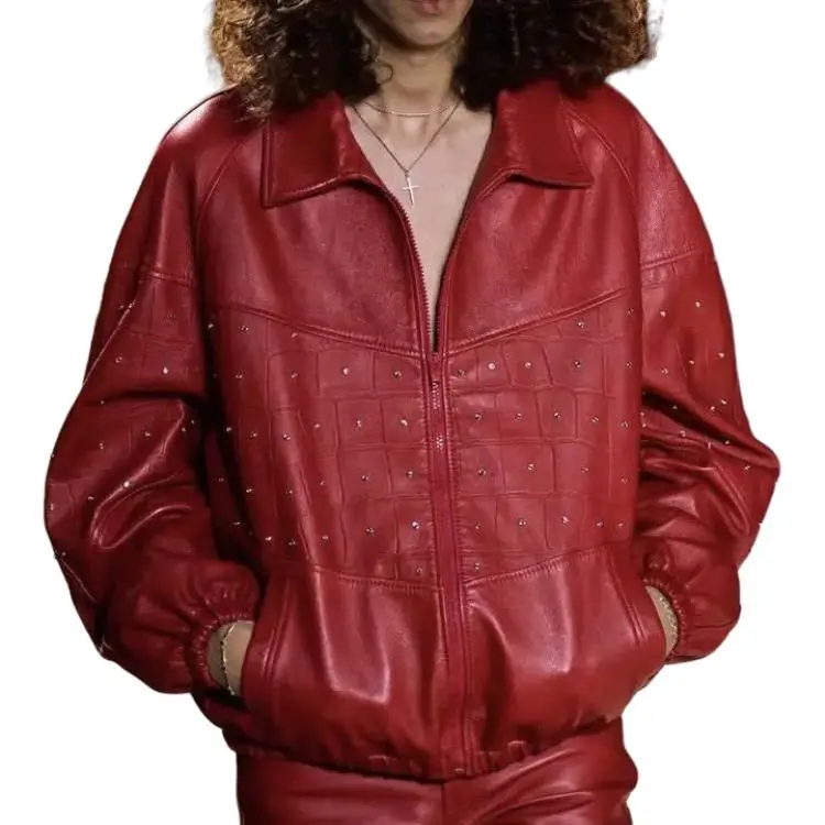 CELINE SS23 Leather Jackets Coats Men's Red-2