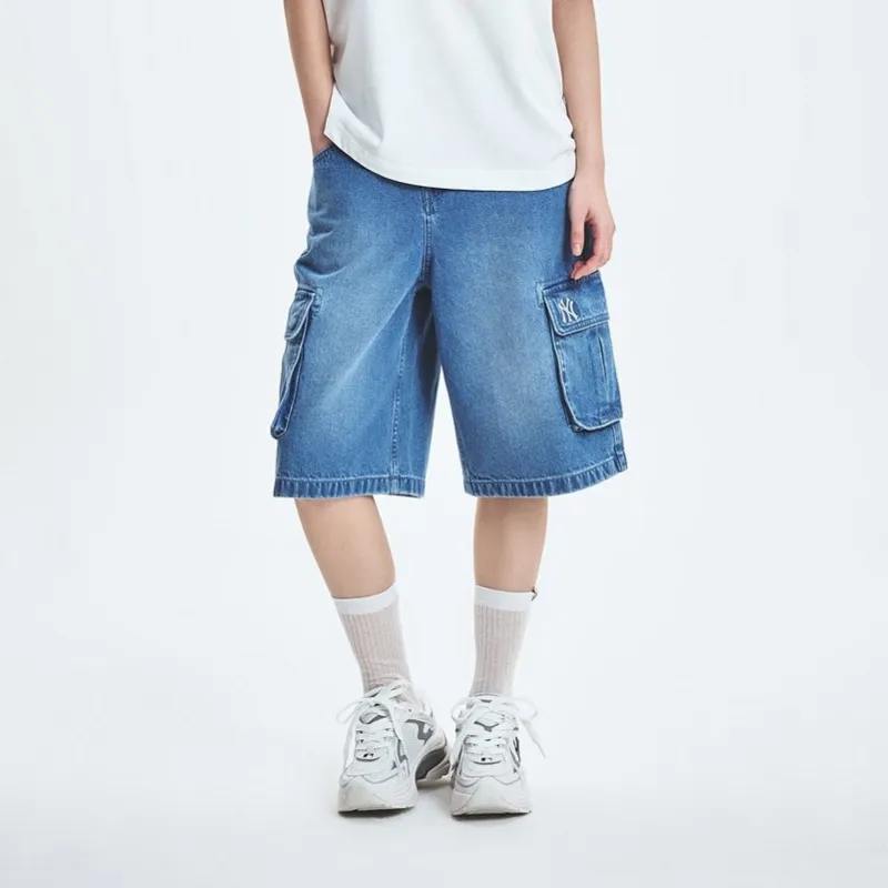 MLB Denim Collection New York Yankees Basic Cargo Denim Shorts Women's Indigo-3