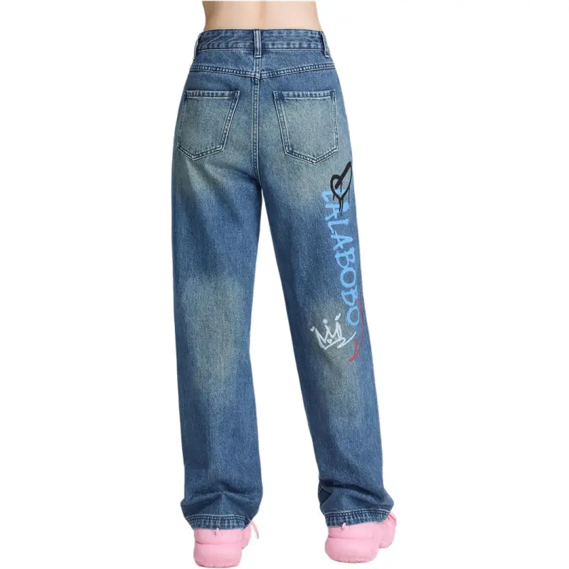 LALABOBO Jeans Women's Medium Blue White-1