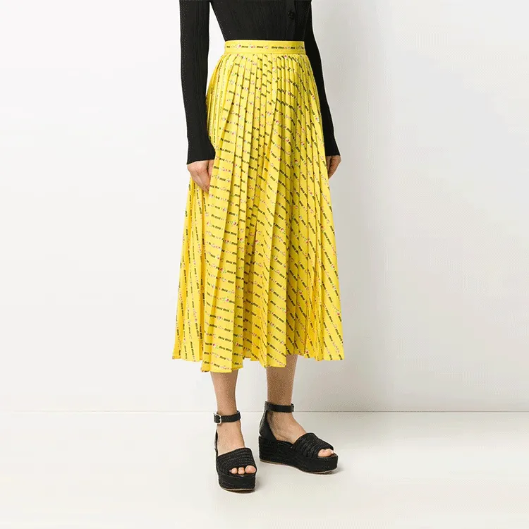 MIU MIU Casual Long Skirts Women's Yellow-3