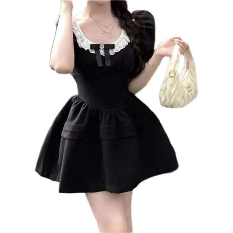 ABCMININ Short Sleeved Dresses Women's Black-3