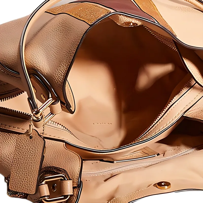 COACH Edie Pebbled Leather Portable Crossbody Bag Shoulder Bag Large Size Women's Beech Wood Color-4
