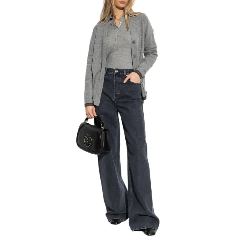 GUCCI Ribbed Knit Long Sleeve Polo Shirt-3
