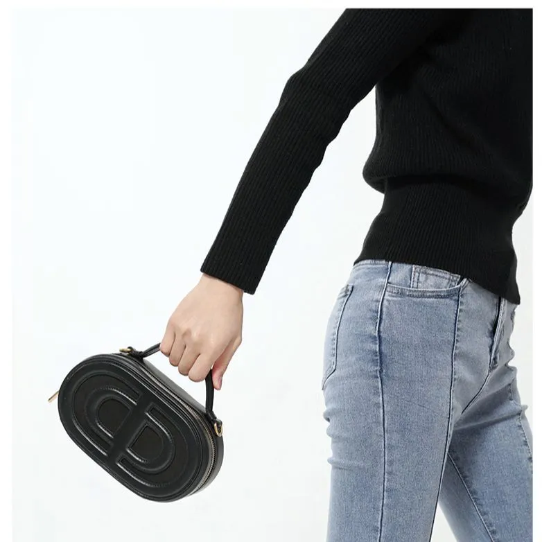 DILAKS DK Cow Leather Cell Phone Pouch Portable One Shoulder Underarm Crossbody Bag For Women's Trumpets Women's Black-6