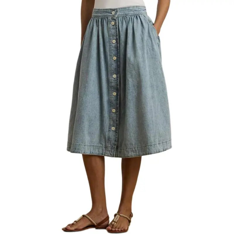 LAUREN RALPH LAUREN SS25 Denim Long Skirt Women's Blue-2