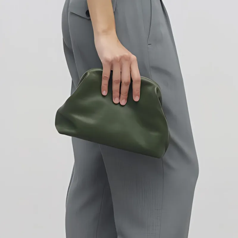 THE ROW Calfskin Clutch Women's Moss Green-4