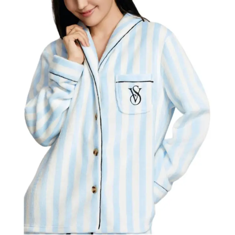 Victoria's Secret 24 Big Show Collection Home Vacation Collection THE MIX Pajama Set Women's Aqua Stripes-4