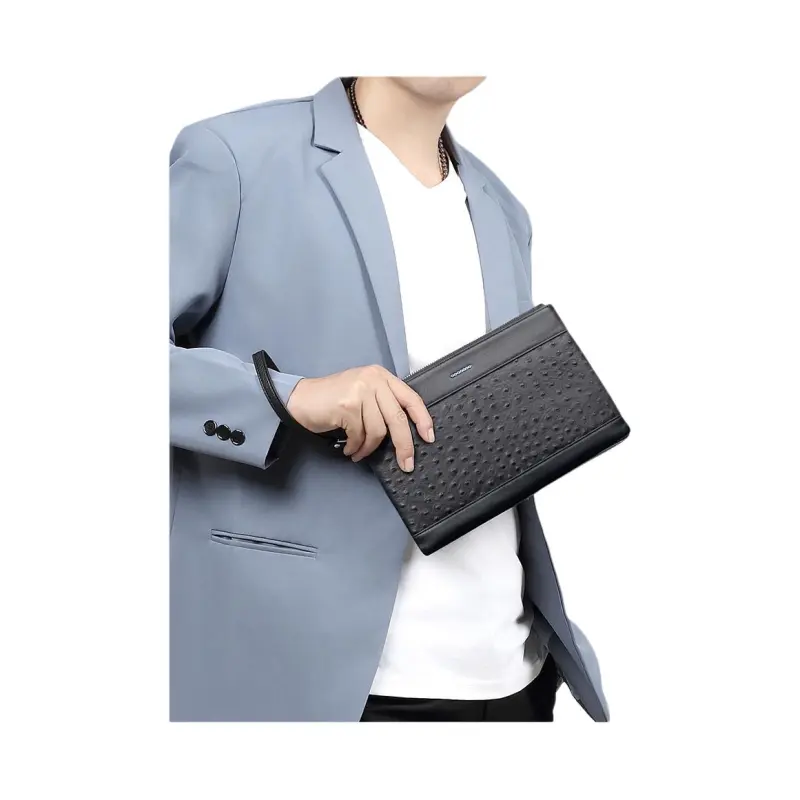 VIHUS Top Grain Cow Leather Clutch Handheld Wallet Men's Black-2