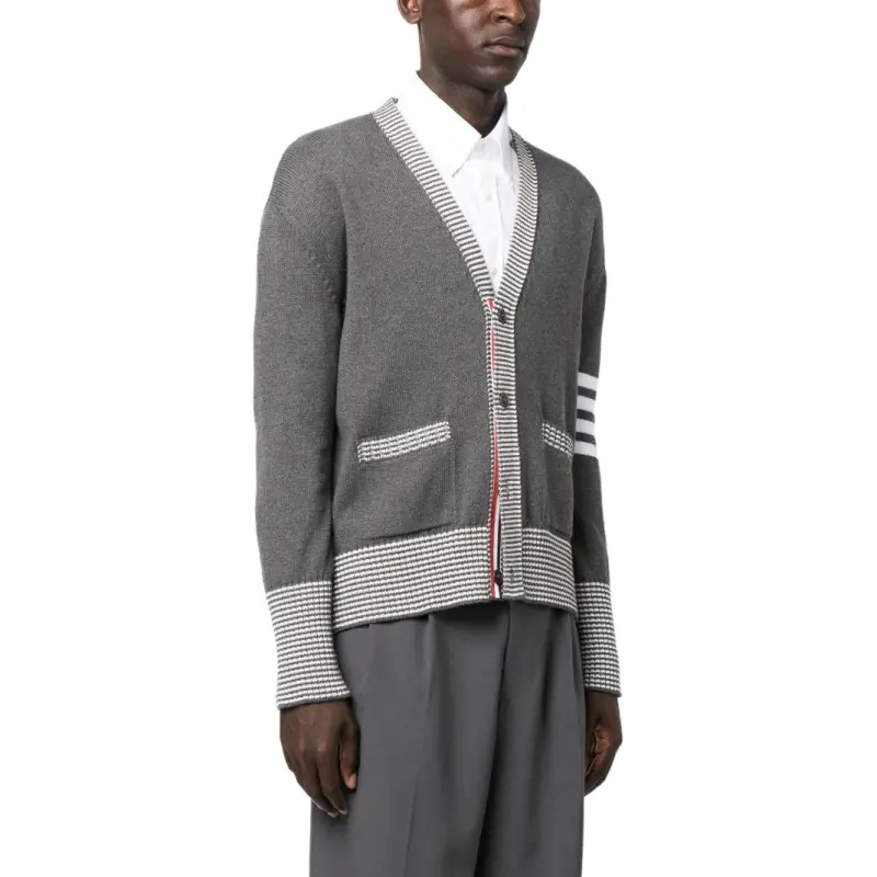 THOM BROWNE 4 Bar Striped Knit Cardigan-3