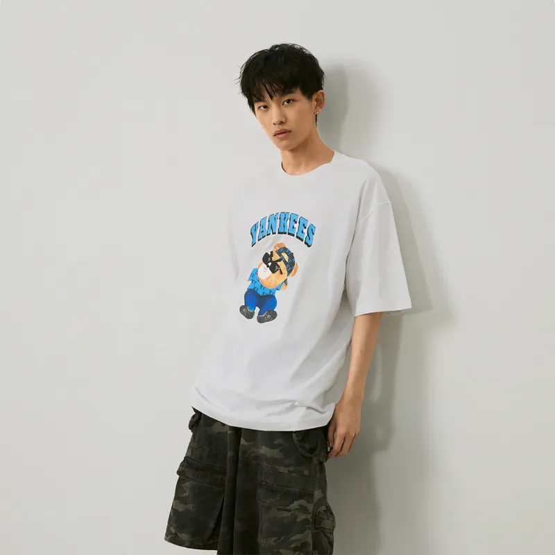MLB Frown Bear Series SS24 Drop Shoulder Sleeve T Shirt Unisex White-5