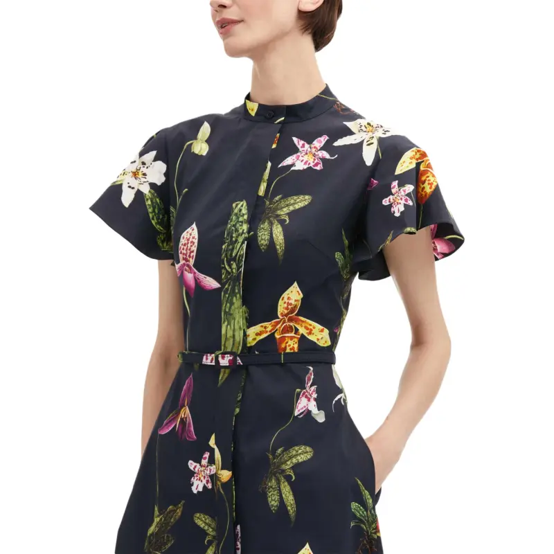 Oscar De La Renta Orchid Short sleeved Cotton Poplin Dress-4