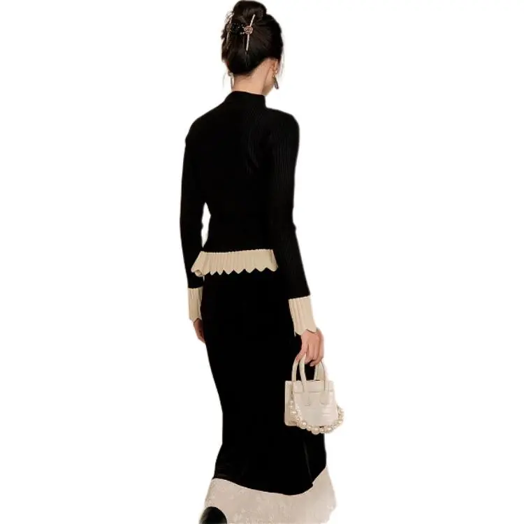 QIAOYUHUAZUN Skirt Set Women's Black-2