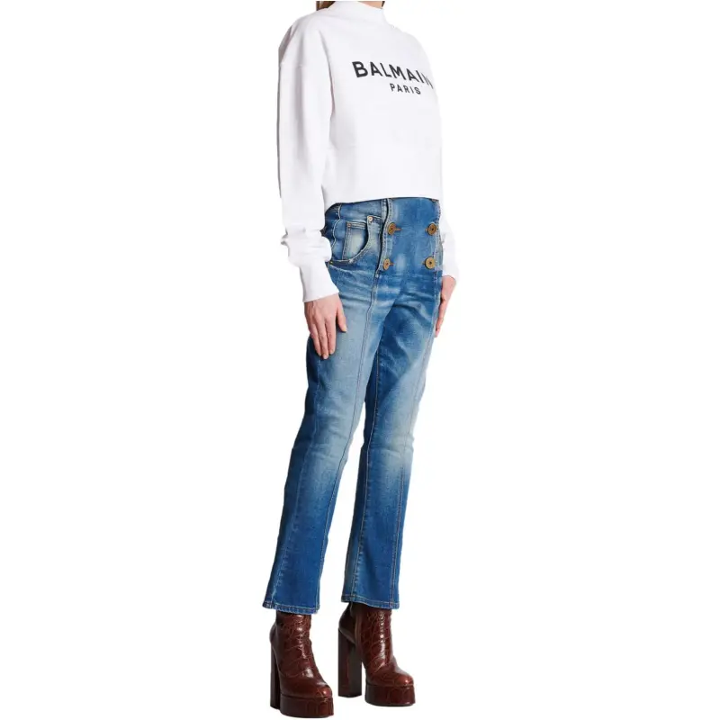 BALMAIN Logo Printed Crewneck Cropped Sweatshirt-3