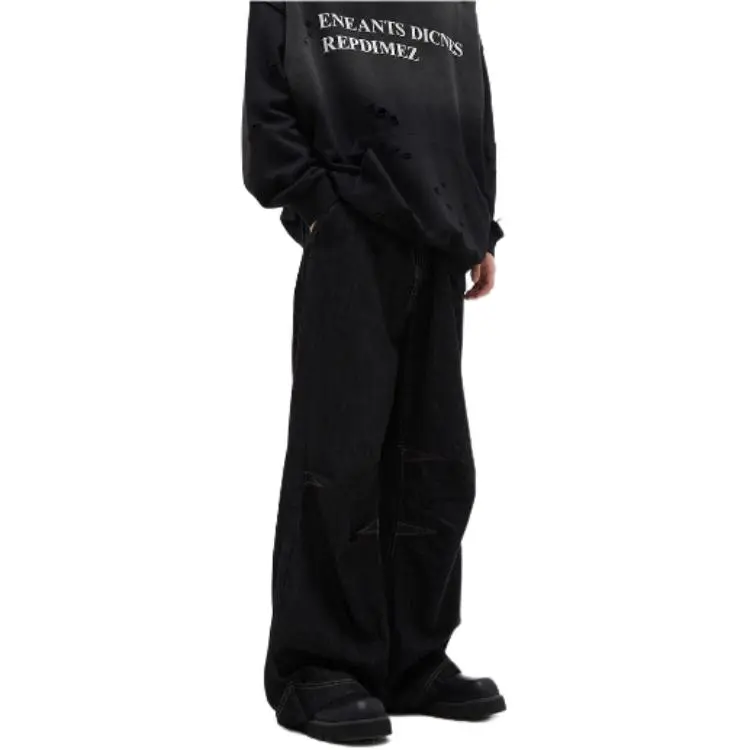 WLNEXT Casual And Stylish Streetwear Pants With Design Flair, Loose Fit, Casually Cool Jeans Unisex Black-4