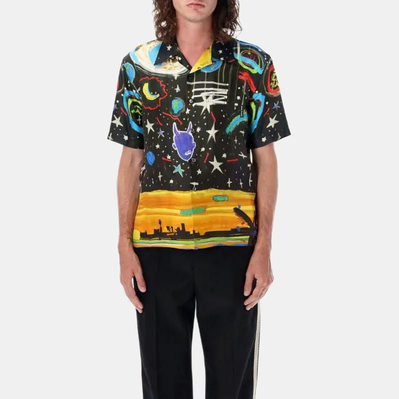 PALM ANGELS Starry Night Short Sleeved Bowling Shirt-3