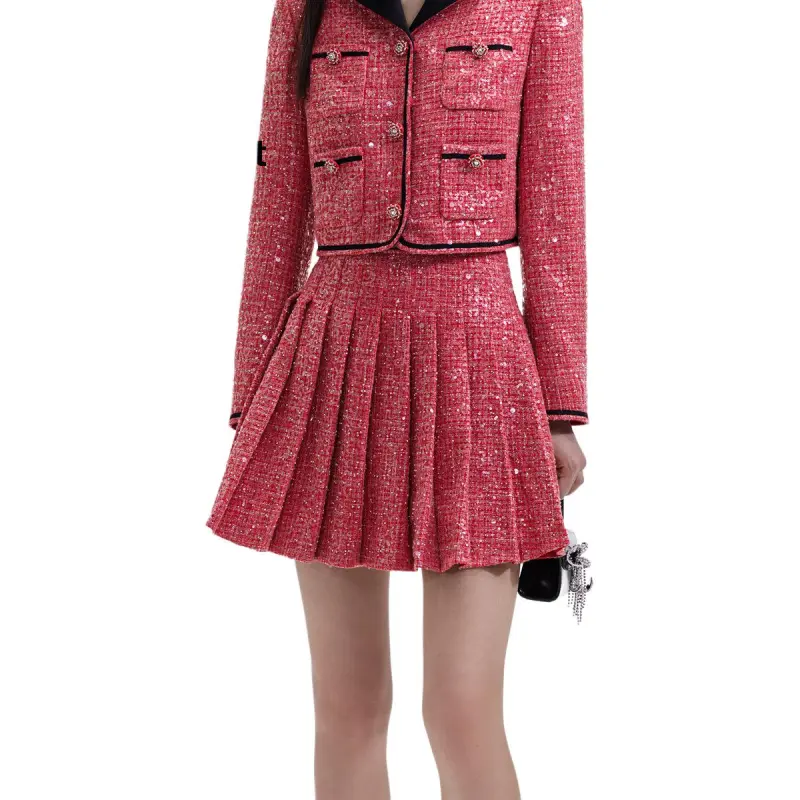 Self portrait Sequin Embellished Pleated Skirt-2