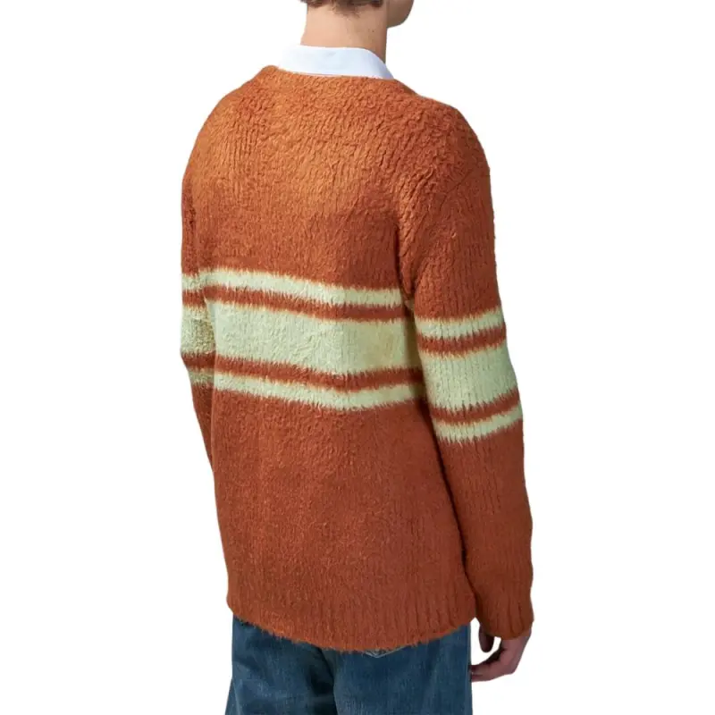 CELINE Long Cardigan In Striped Brushed Cotton-4