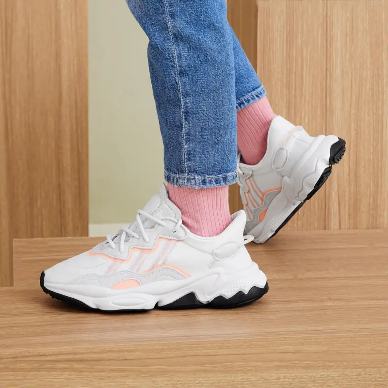 Adidas Originals Ozweego J Shock Absorbers Low Top Kids Lifestyle Shoes White Gray Orange Teenagers-1