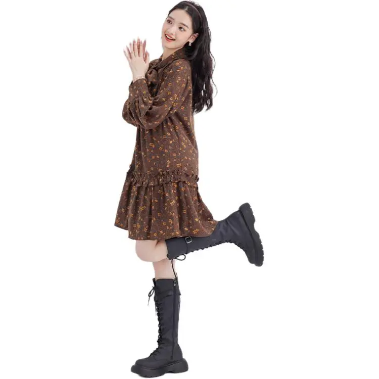 DEAR DEER PUFF Long-Sleeved Dresses Women's Brown-1