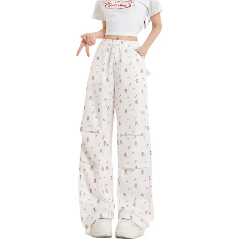 GOSO Cargo Pants Women's White Floral-2