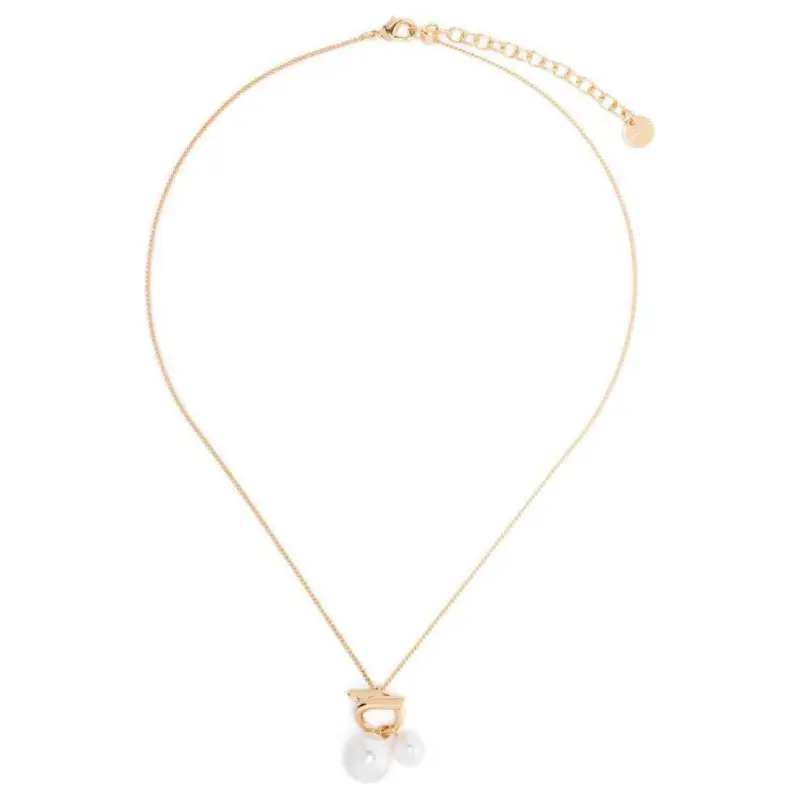 Ferragamo Gancini Pendant Embellished Chained Necklace-1