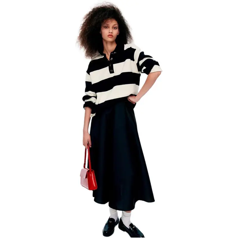 H&M Polo Shirt Women's Black/White Stripes-1