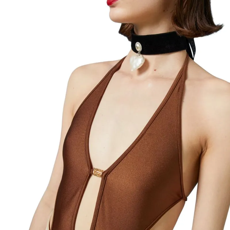 GUCCI One-piece Swimsuit Women's Brown-4