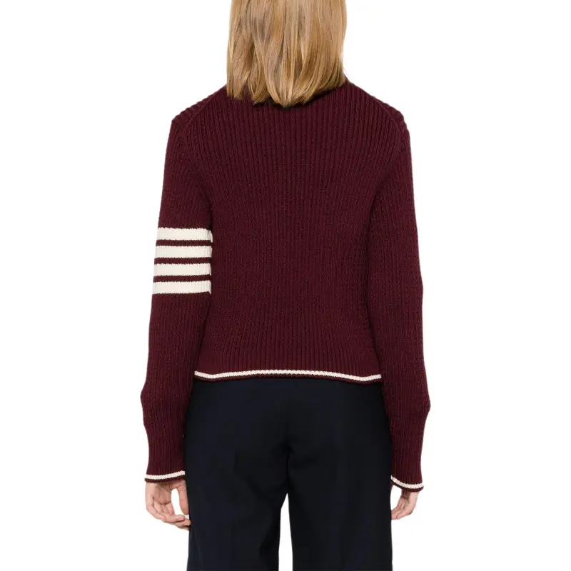THOM BROWNE 4 Bar Striped Cable Knit Crewneck Jumper-3