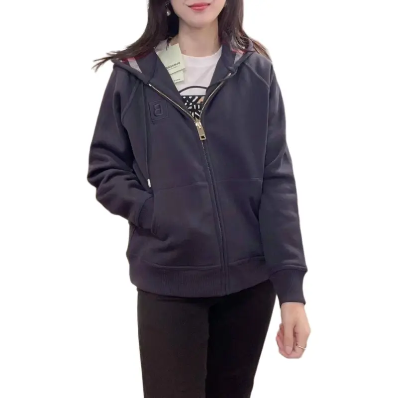 Burberry Women's Letter Graphic Cotton Blend Zip Hoodie Navy-2
