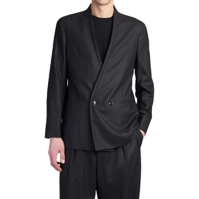 EMPORIO ARMANI Upton Line Double breasted Suit In A Micro Gingham Virgin Wool-2