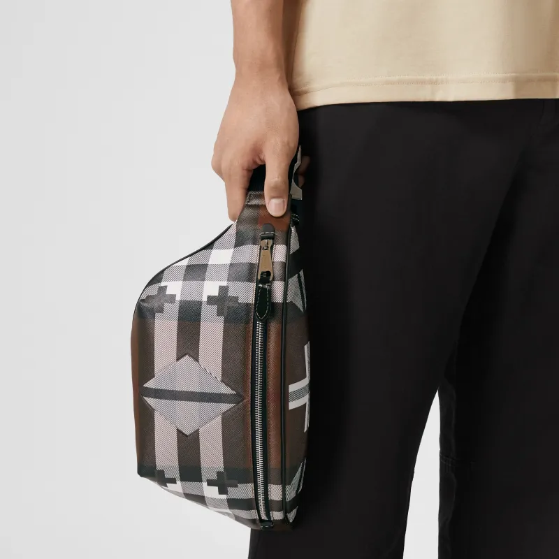 Burberry Geometric Check Bum Bag Brown-8