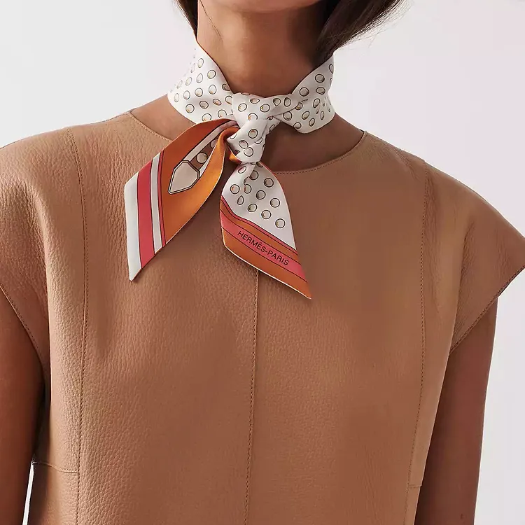 HERMES Silk Scarves Women's Cream/Red Brown/Coral Red-1