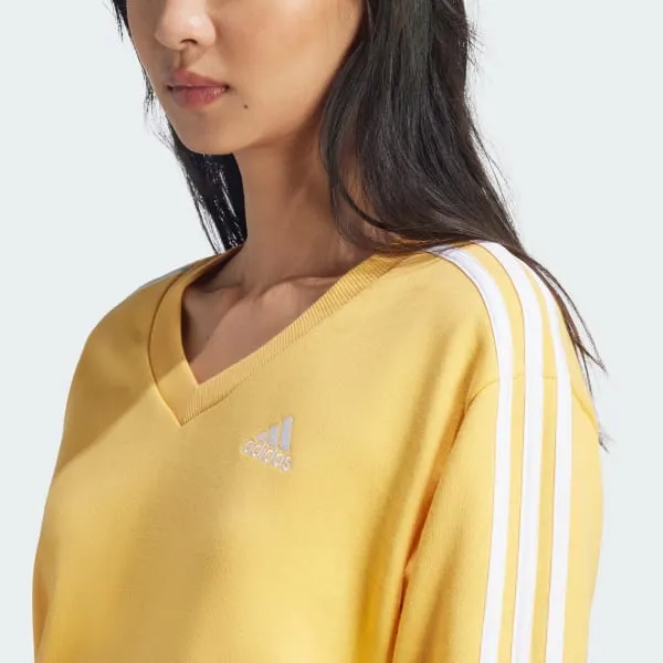 Adidas Sportswear ESSENTIALS 3-Stripes V-Neck Sweatshirt Women's Yellow-3
