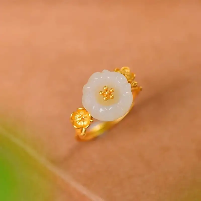 Grace Hetian Jade Rings Pale Greenish White Jade Women's-4