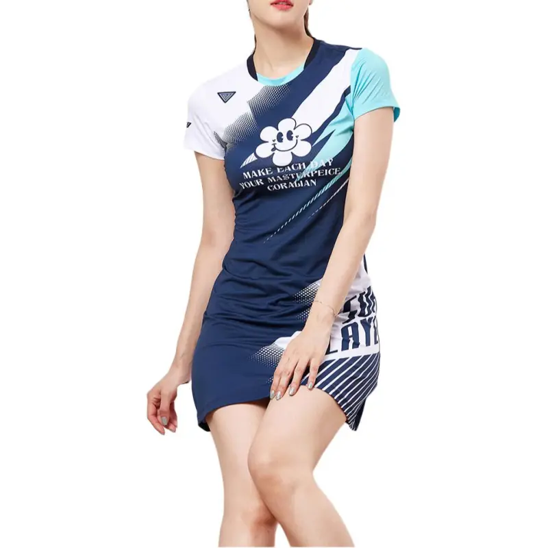 CORALIAN Short Sleeved Dress Women's Marine Blue/Mint Green/White-3