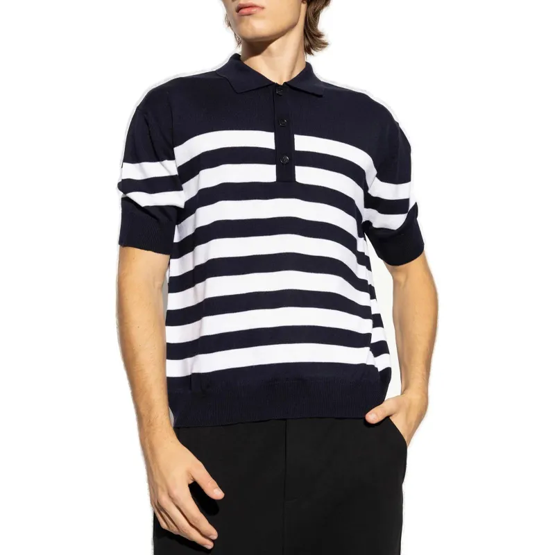 BALMAIN Logo Patch Striped Polo Shirt-3