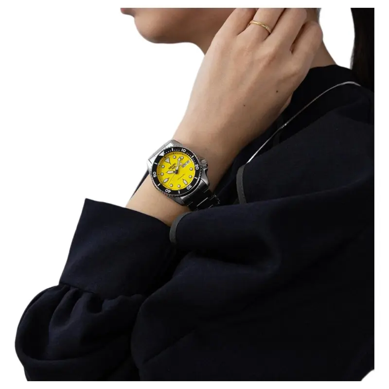 SEIKO Automatic Mechanical Movement Stainless Steel Strap Watch Men's Watches Yellow Watch Dial-4