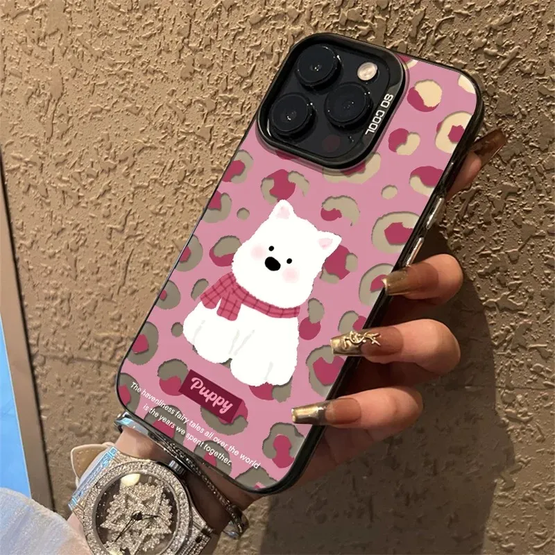 Wei Xin Acrylic Material Pink Leopard Print Puppy Phone Cases Compatible With IPhone 16/15 Pro Max/Apple 13/14 Pro/Max-2