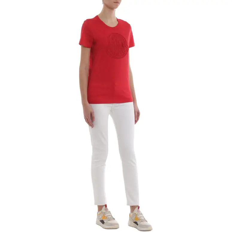 Moncler Embroided Logo Print T Shirt 'Red'-2