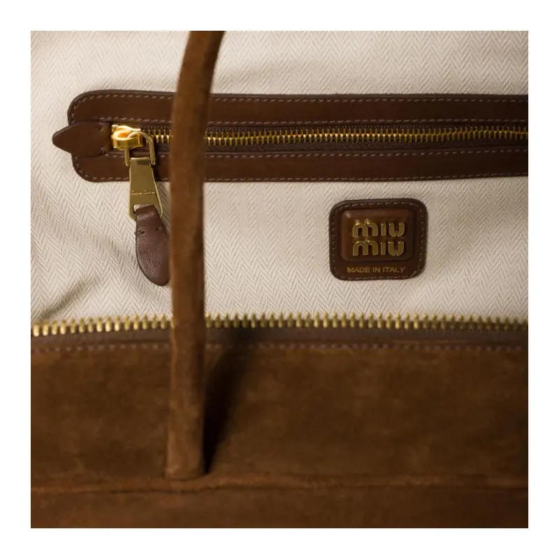 MIU MIU Beau Suede Leather Bowling Bag Shoulder Bag Handbag Women's Cocoa Brown-4