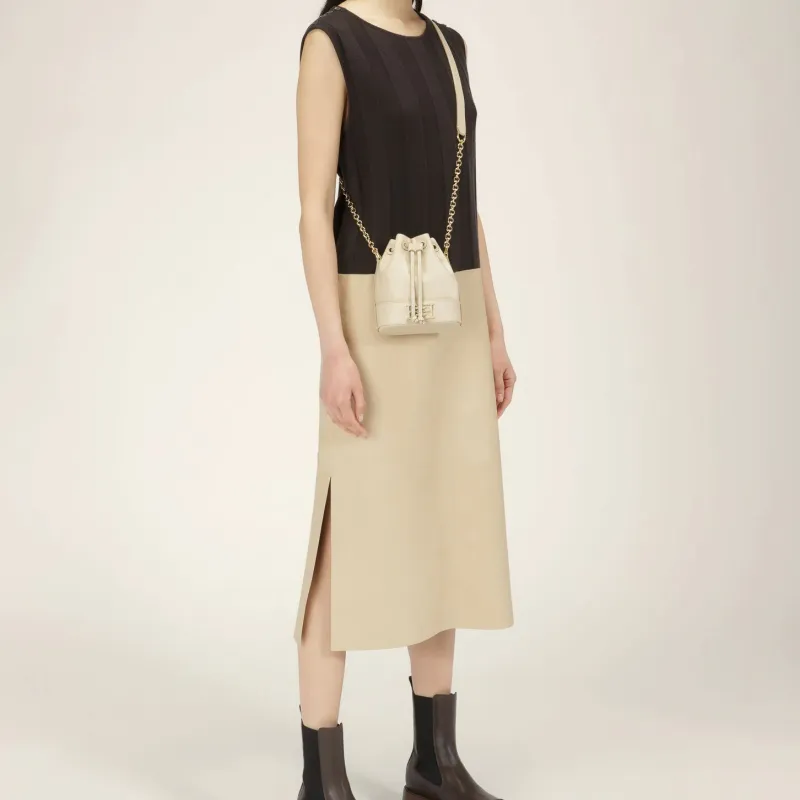 BALLY Eoh Nylon And Leather Bucket Bags Shoulder Bag Crossbody Bag Small Size Women's Light Beige-4