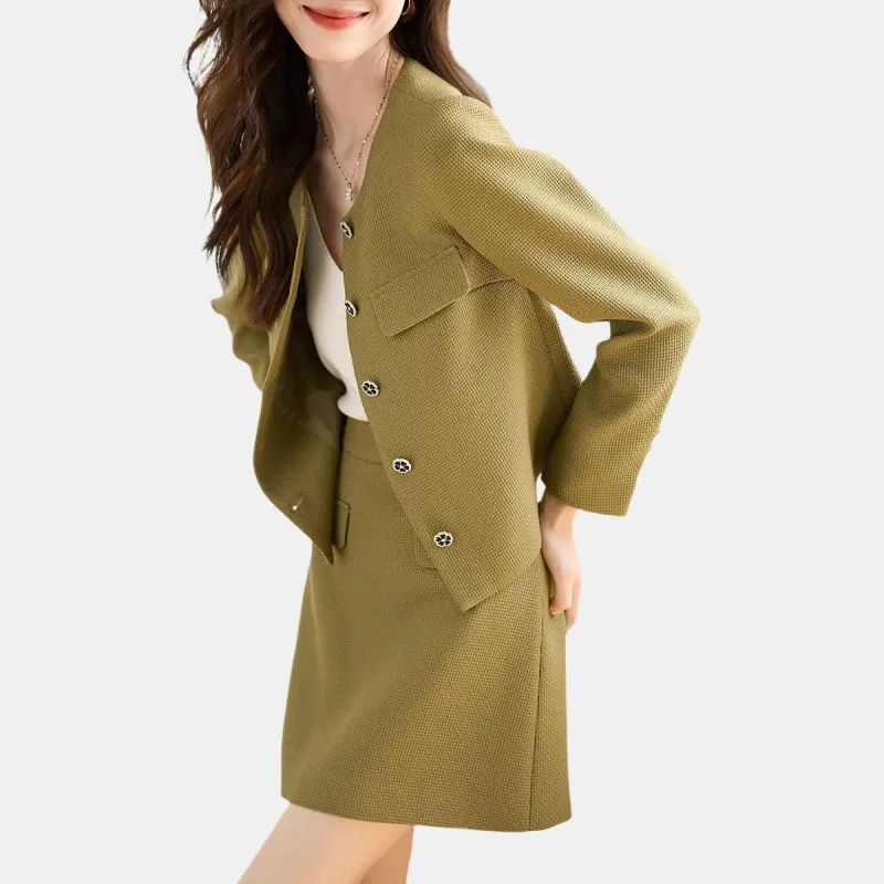 Mo Han Yi Mei Skirt Set Women's Yellow Green-4