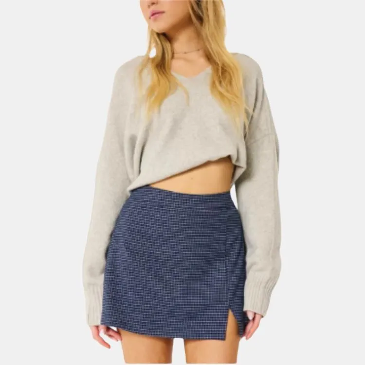 Hollister Casual Short Skirts Women's Marine Blue Plaid-2