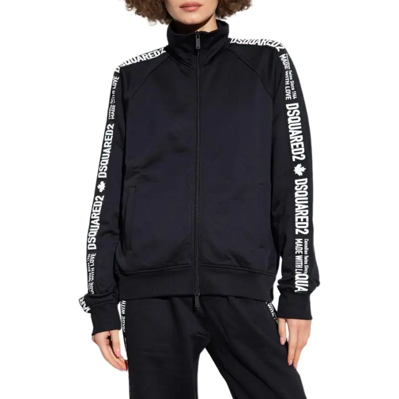 DSQUARED2 Logo stripes Zip up Cotton Sweatshirt-3