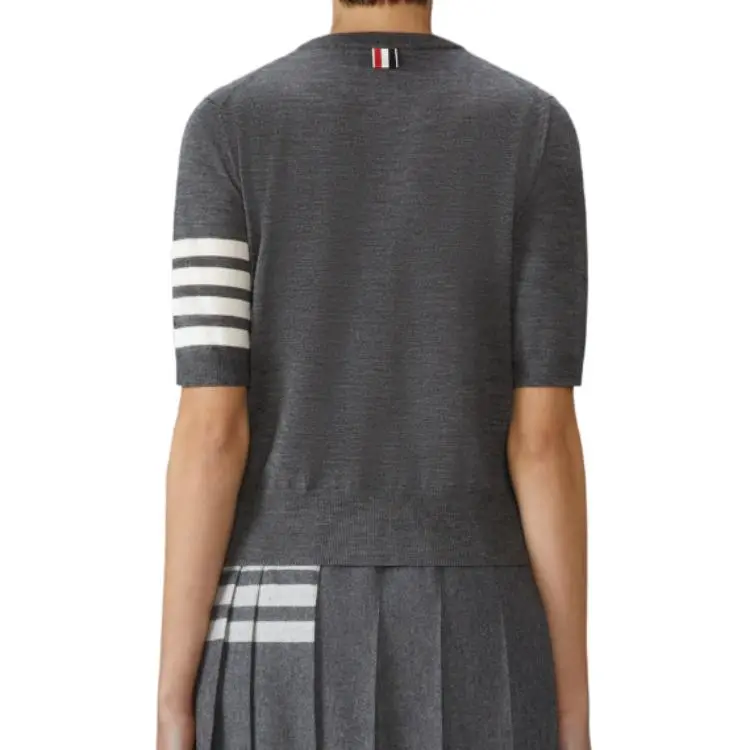 THOM BROWNE 4 Bar Stripes Fine knit T shirt-4