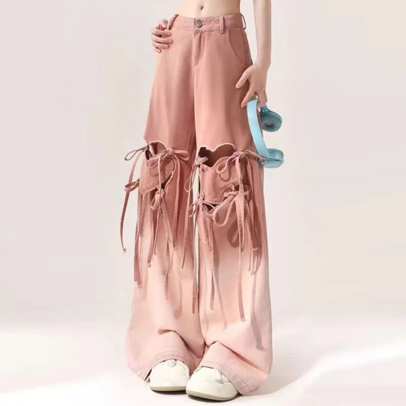 YuChaJia Jeans Women's Gradient Pink-2