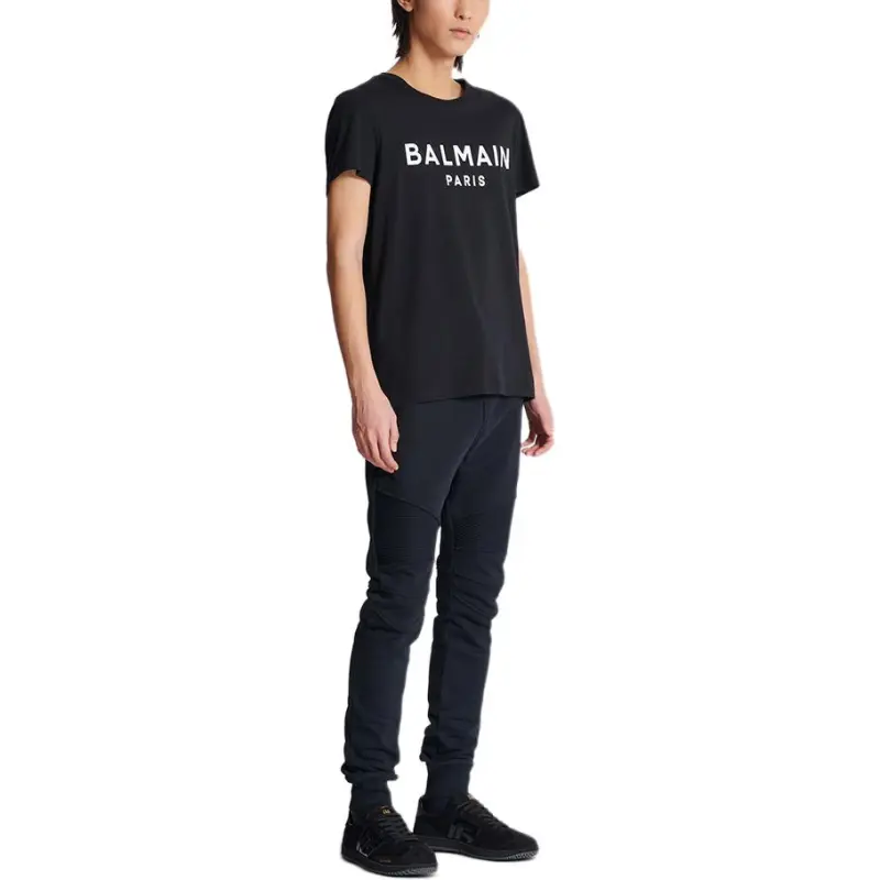 BALMAIN Logo Printed Round Neck T Shirt-4