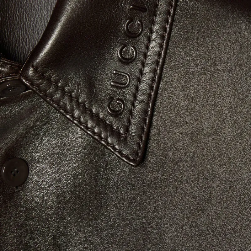 GUCCI SS25 Leather Jacket Men's Dark Brown-4