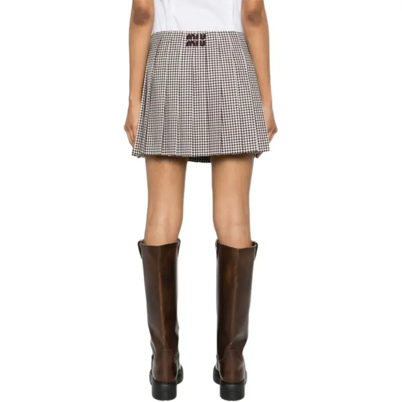 MIU MIU Plaid Pleated Mini Skirt-3